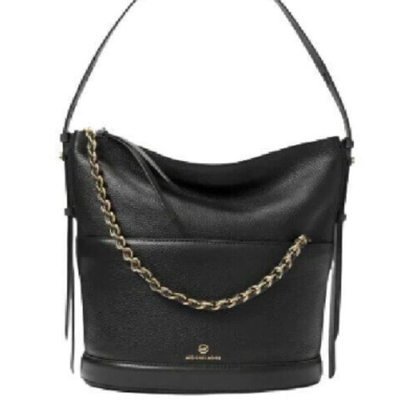 Michael Kors Black Pebbled Leather “Reece” Shoulder Bag, Gold Hardware, NWOT!